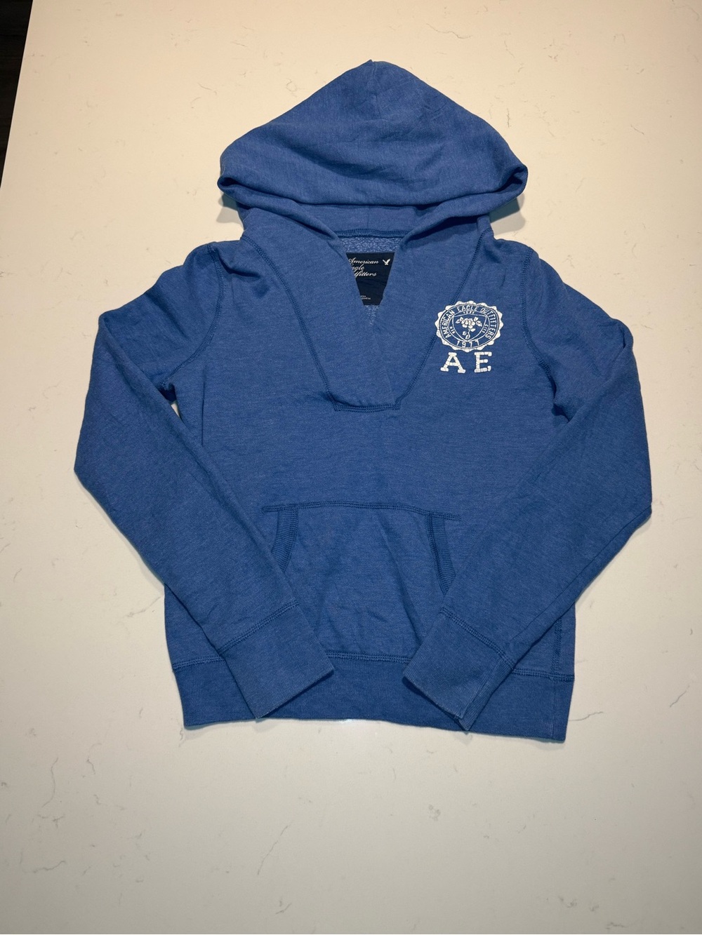 American Eagle Blue V-Neck Hoodie with Crest